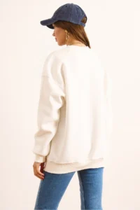 Olalook Women's White Premium Shoulder Stitching Detailed Oversize Rose Gold Sweatshirt - Image 2