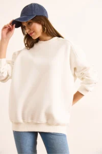 Olalook Women's White Premium Shoulder Stitching Detailed Oversize Rose Gold Sweatshirt - Image 3