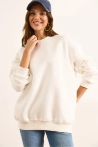 Olalook Women's White Premium Shoulder Stitching Detailed Oversize Rose Gold Sweatshirt - Image 4