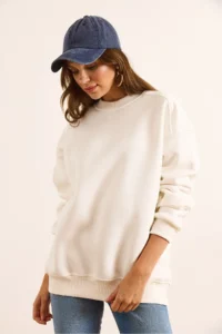 Olalook Women's White Premium Shoulder Stitching Detailed Oversize Rose Gold Sweatshirt - Image 5