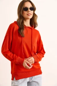 Olalook Women's Coral Hooded Soft Textured 2 Thread Sweatshirt - Image 4