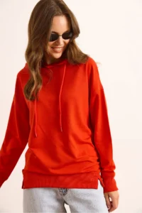 Olalook Women's Coral Hooded Soft Textured 2 Thread Sweatshirt - Image 5