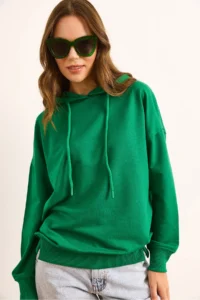 Olalook Women's Green Hooded Soft Textured 2 String Sweatshirt - Image 5