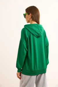 Olalook Women's Green Hooded Soft Textured 2 String Sweatshirt - Image 6