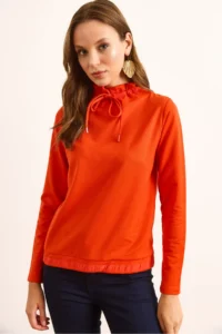 Olalook Women's Coral Neck Lace Detailed Soft Textured 2 String Sweatshirt - Image 2