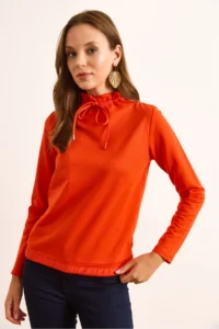 Olalook Women's Coral Neck Lace Detailed Soft Textured 2 String Sweatshirt - Image 3