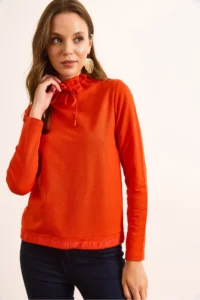 Olalook Women's Coral Neck Lace Detailed Soft Textured 2 String Sweatshirt - Image 4