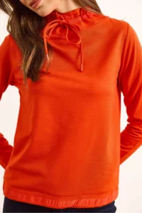 Olalook Women's Coral Neck Lace Detailed Soft Textured 2 String Sweatshirt - Image 6