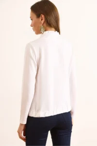 Olalook Women's White Turtleneck Lace Detailed Soft Textured 2 String Sweatshirt - Image 7