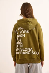 Olalook Women's Khaki Back Printed Hooded Oversize 2 String Sweatshirt - Image 5