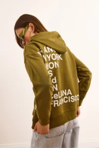 Olalook Women's Khaki Back Printed Hooded Oversize 2 String Sweatshirt - Image 7