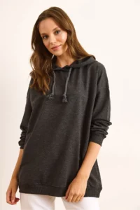 Olalook Women's Anthracite Skeleton Printed Hooded Oversize Sweatshirt - Image 2