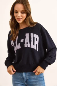 Olalook Women's Navy Blue Bel Air Printed Boat Neck Sweatshirt - Image 3