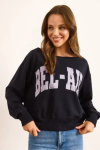 Olalook Women's Navy Blue Bel Air Printed Boat Neck Sweatshirt - Image 4