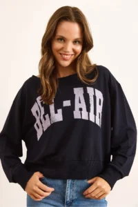 Olalook Women's Navy Blue Bel Air Printed Boat Neck Sweatshirt - Image 5