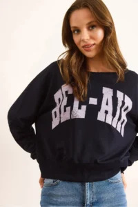 Olalook Women's Navy Blue Bel Air Printed Boat Neck Sweatshirt - Image 6
