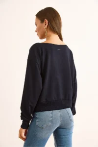 Olalook Women's Navy Blue Bel Air Printed Boat Neck Sweatshirt - Image 7