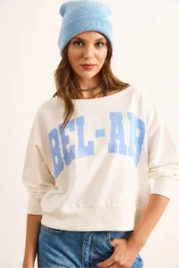 Olalook Women's White Bel Air Printed Boat Neck Sweatshirt - Image 2