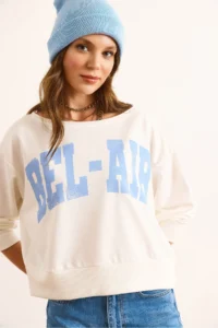 Olalook Women's White Bel Air Printed Boat Neck Sweatshirt - Image 3
