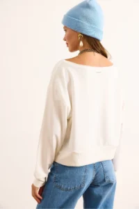 Olalook Women's White Bel Air Printed Boat Neck Sweatshirt - Image 6