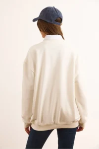 Olalook Women's White Stitching Detailed Thick Basic Sweatshirt - Image 5