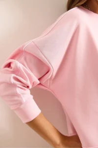 Olalook Women's Pink Modal Piping Detailed Soft Textured Sweatshirt - Image 6