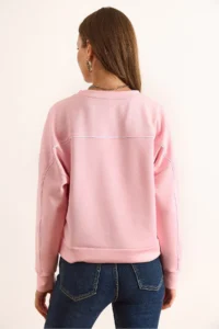 Olalook Women's Pink Modal Piping Detailed Soft Textured Sweatshirt - Image 7