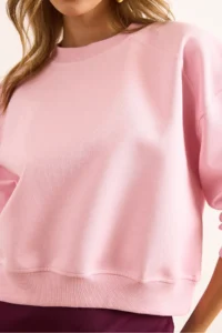 Olalook Women's Pink Double Interlock Sleeve Detailed Thick Sweatshirt - Image 6
