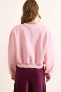 Olalook Women's Pink Double Interlock Sleeve Detailed Thick Sweatshirt - Image 7