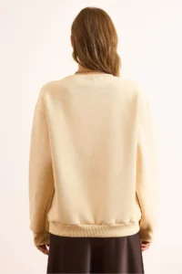 Olalook Women's Beige Appliqued Basic Sweatshirt - Image 7