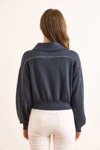 Olalook Women's Anthracite Modal Piping Detailed Flowy Zippered Sweatshirt - Image 5