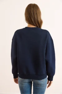 Olalook Women's Navy Blue Collar Detailed Heart Embroidered Rose Gold Sweatshirt - Image 6