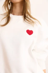 Olalook Women's White Collar Detailed Heart Embroidered Rose Gold Sweatshirt - Image 3