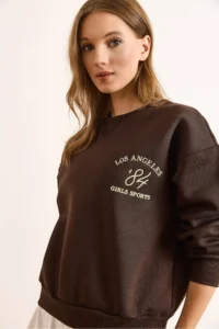 Olalook Women's Brown Skirt, Garnished Collar Detailed, Thick Sweatshirt with Rose Gold - Image 5