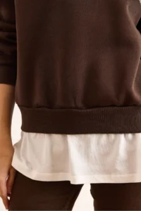 Olalook Women's Brown Skirt, Garnished Collar Detailed, Thick Sweatshirt with Rose Gold - Image 6