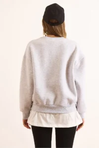 Olalook Women's Gray Melange Skirt Garnished Collar Detailed Raised Thick Sweatshirt - Image 7