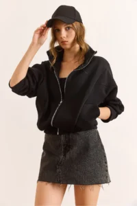Olalook Women's Black Stitching Detailed Oversize Sweatshirt with Pockets - Image 5