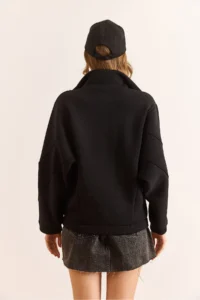 Olalook Women's Black Stitching Detailed Oversize Sweatshirt with Pockets - Image 6