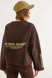 Olalook Women's Bitter Brown Wide Sleeve Detailed Raised Oversize Sweatshirt - Image 2