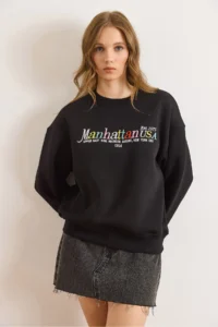 Olalook Women's Black Colored Embroidered Rose Gold Sweatshirt - Image 3