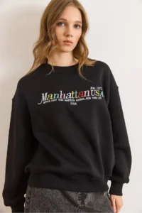 Olalook Women's Black Colored Embroidered Rose Gold Sweatshirt - Image 4