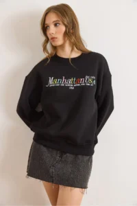 Olalook Women's Black Colored Embroidered Rose Gold Sweatshirt - Image 6