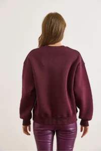 Olalook Women's Burgundy Colored Embroidered Rose Gold Sweatshirt - Image 2
