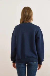 Olalook Women's Navy Blue Colored Embroidered Rose Gold Sweatshirt - Image 2