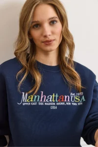 Olalook Women's Navy Blue Colored Embroidered Rose Gold Sweatshirt - Image 3