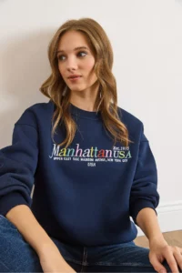 Olalook Women's Navy Blue Colored Embroidered Rose Gold Sweatshirt - Image 5