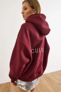 Olalook Women's Burgundy Back Culture Embroidered Raised Oversize Sweatshirt
