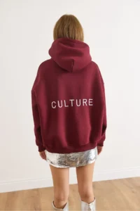 Olalook Women's Burgundy Back Culture Embroidered Raised Oversize Sweatshirt - Image 5
