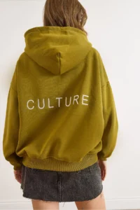 Olalook Women's Oil Green Back Culture Embroidered Raised Oversize Sweatshirt - Image 2