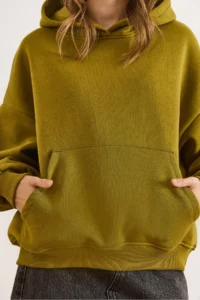 Olalook Women's Oil Green Back Culture Embroidered Raised Oversize Sweatshirt - Image 5